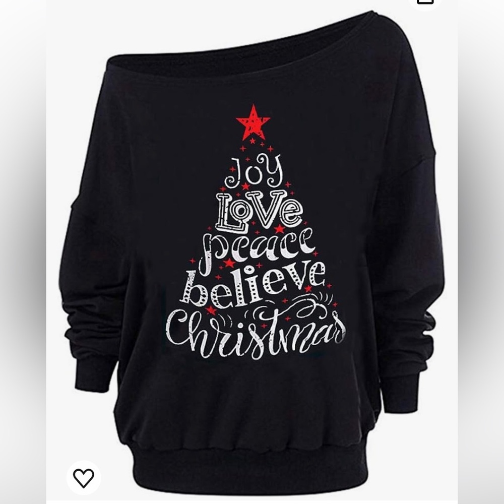 NWT Womens Loose Baggy Off Shoulder Long Sleeve Christmas Sweatshirt Size Medium
